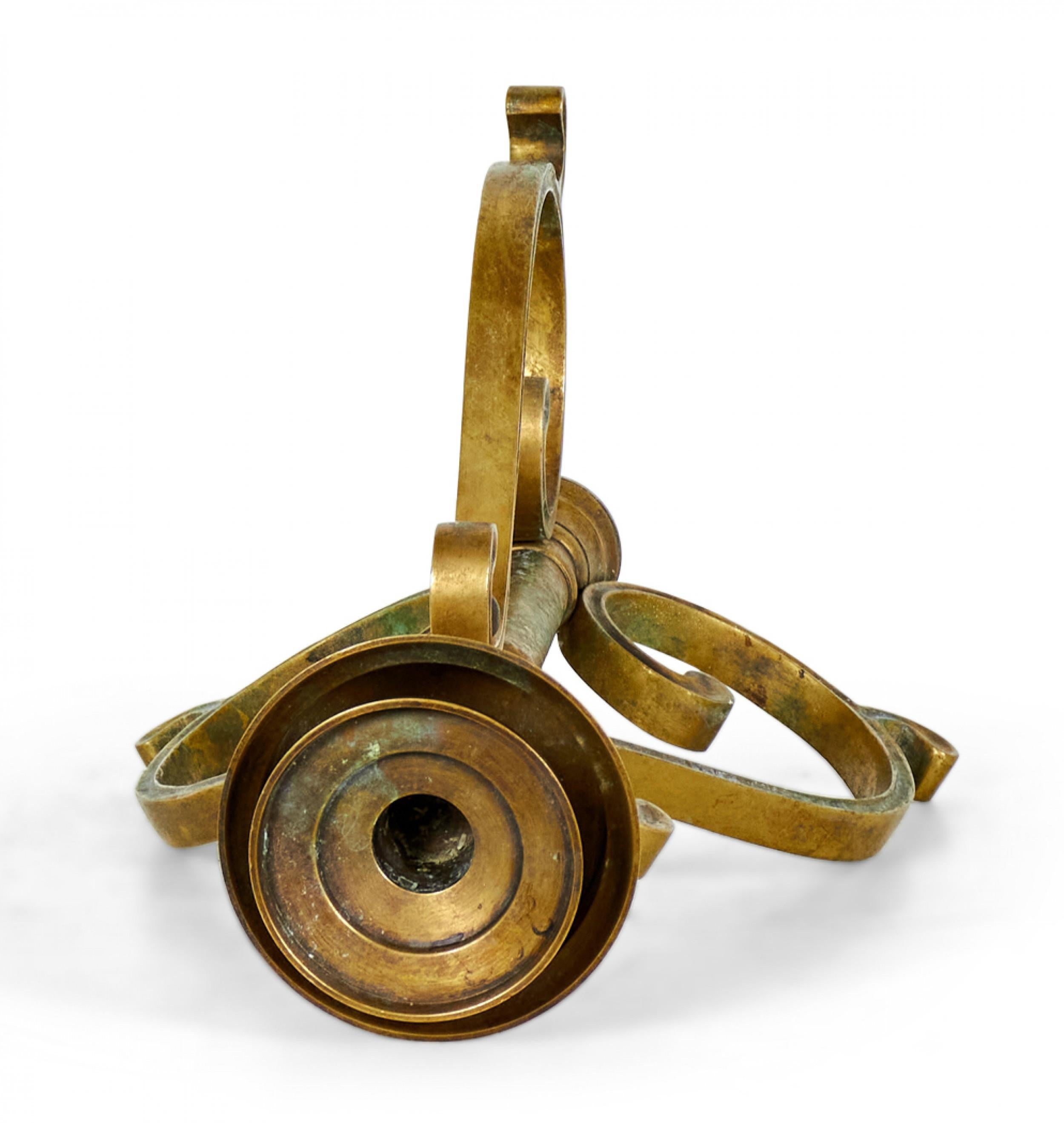 Pair of American Art Deco Bronze Scroll Design Candlesticks For Sale 3