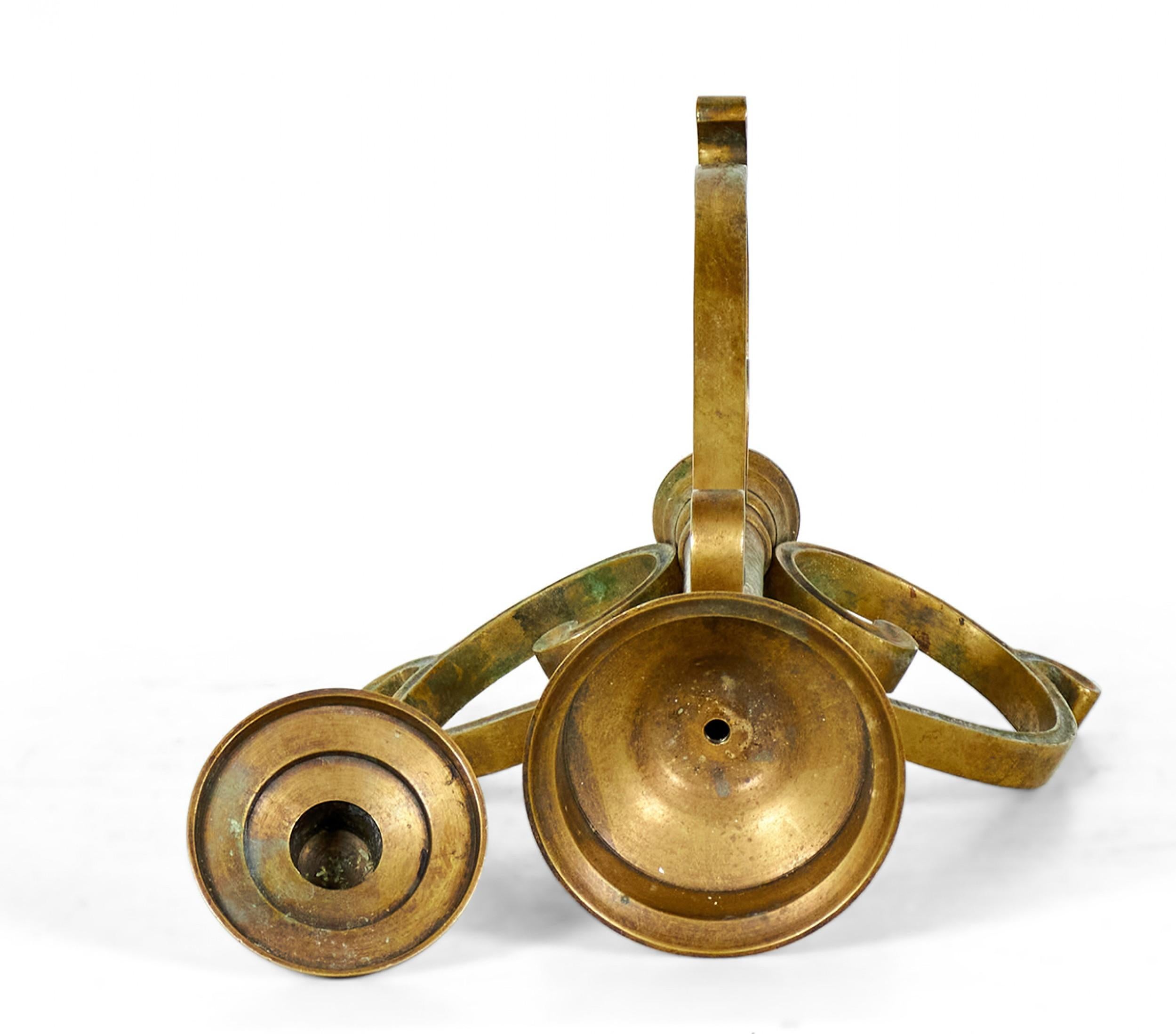 Pair of American Art Deco Bronze Scroll Design Candlesticks For Sale 5