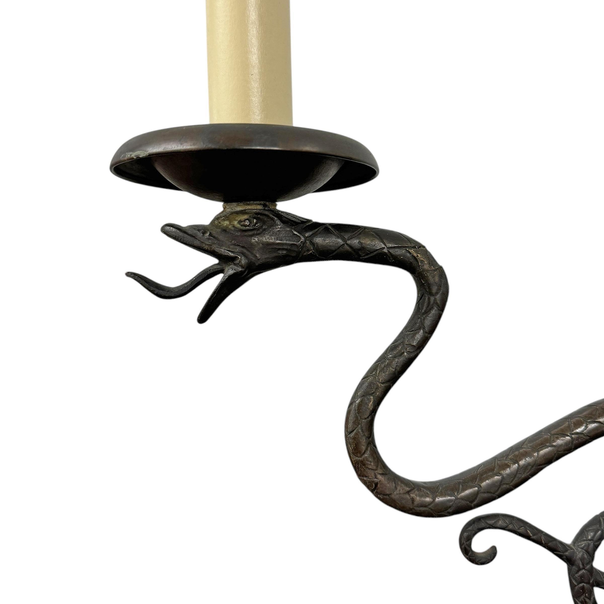 Coppia di sconsigliere a serpente in bronzo Art Déco americano in vendita 4