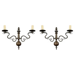 Pair of American Art Deco Bronze Snake Sconces
