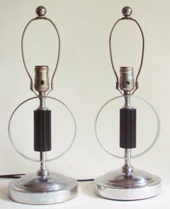 Pair of American Art Deco Chrome and Lacquered Wood Table Lamps