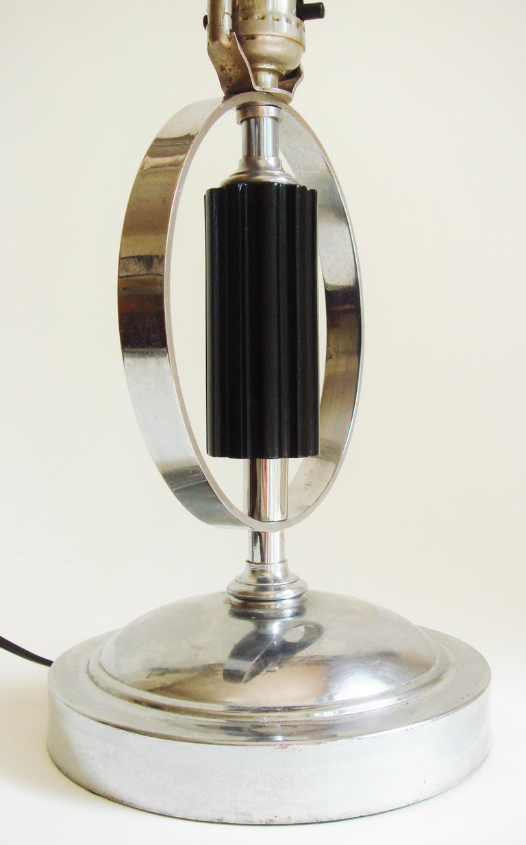 Pair of American Art Deco Chrome and Lacquered Wood Table Lamps For