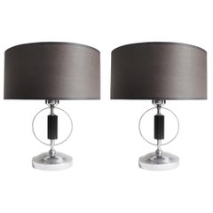 Pair of American Art Deco Chrome and Lacquered Wood Table Lamps