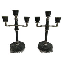 Pair of American Art Deco Jade & Silver Gilt 3-Light Candelabra