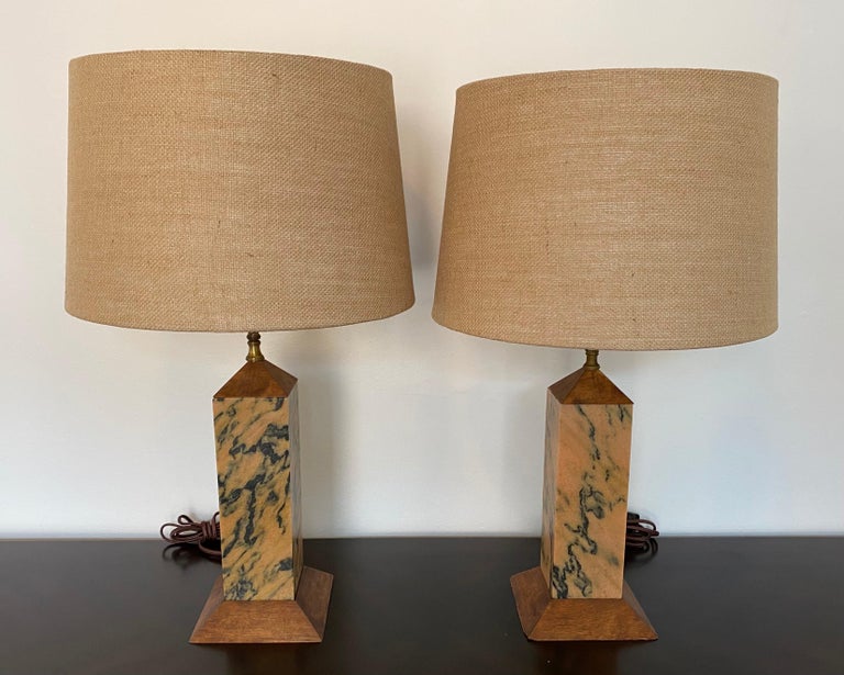 Marble Pair of American Art Deco Mission 1920s Table Lamps For Sale