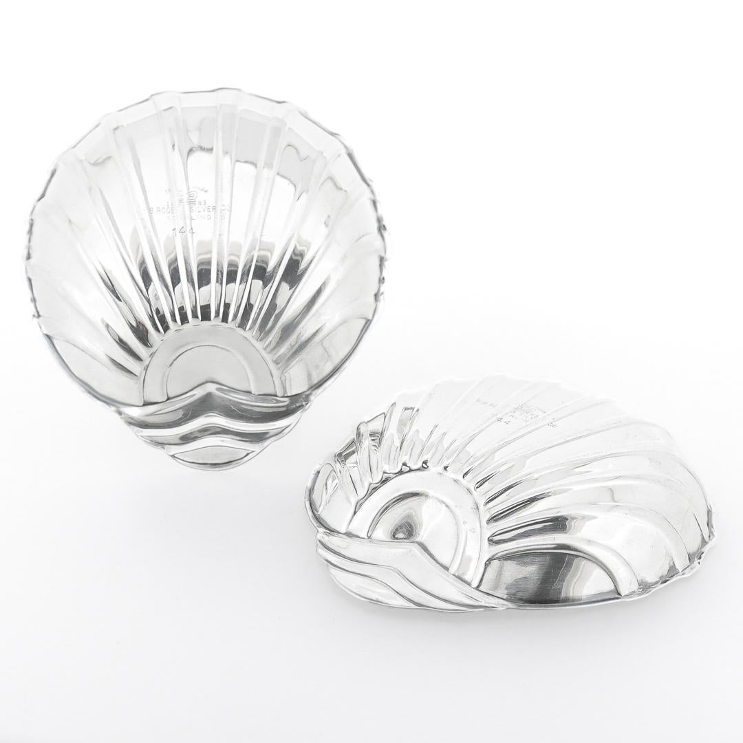Pair of American Art Deco Shell Shaped Sterling Silver Nut Dishes by Rogers For Sale 6