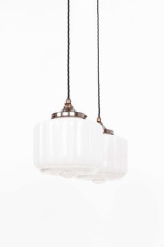 Pair of American Art Deco Two-Tone Opaline Glass Pendant Lights, C.1930