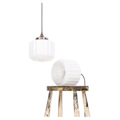 Pair of American Art Deco Two-Tone Opaline Glass Pendant Lights, C.1930