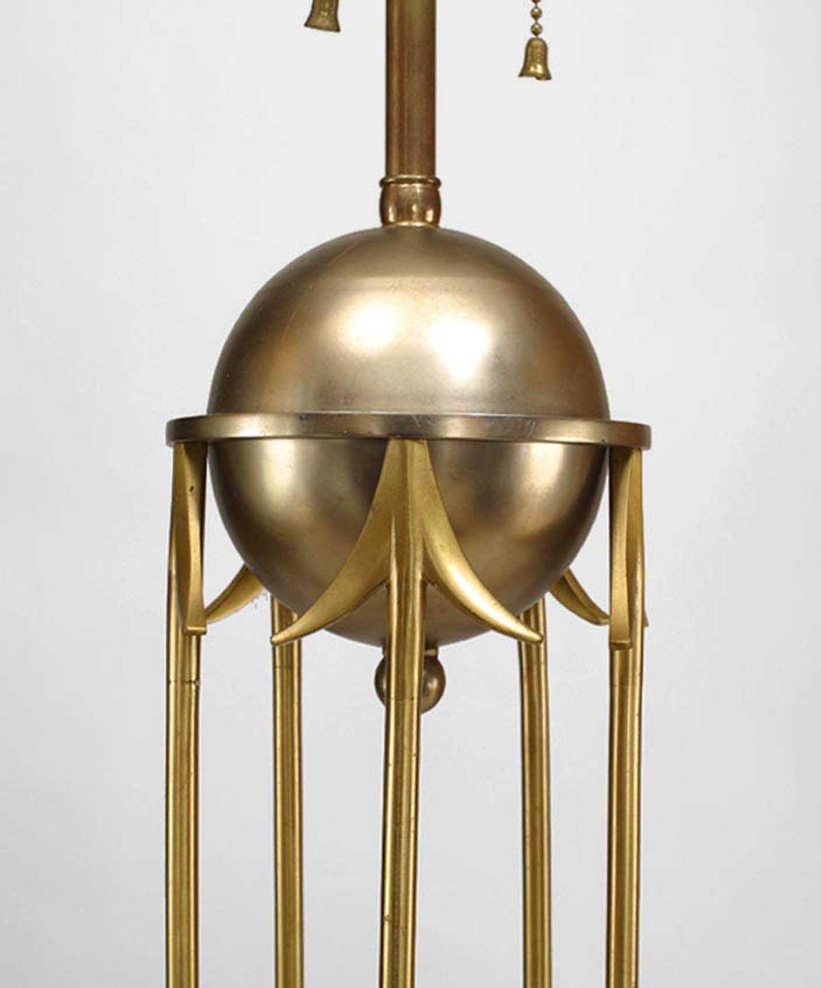Streamlined Moderne Pair of American Art Moderne 1950s Steel and Brass Table Lamps