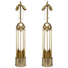 Pair of American Art Moderne 1950s Steel and Brass Table Lamps
