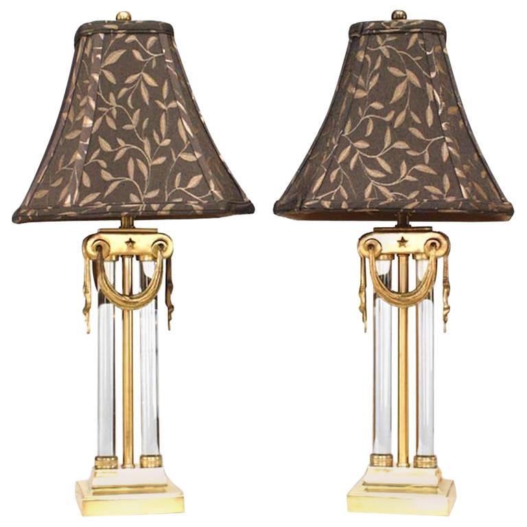 Pair of American Art Moderne Brass and Glass Table Lamps