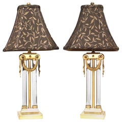 Vintage Pair of American Art Moderne Brass and Glass Table Lamps