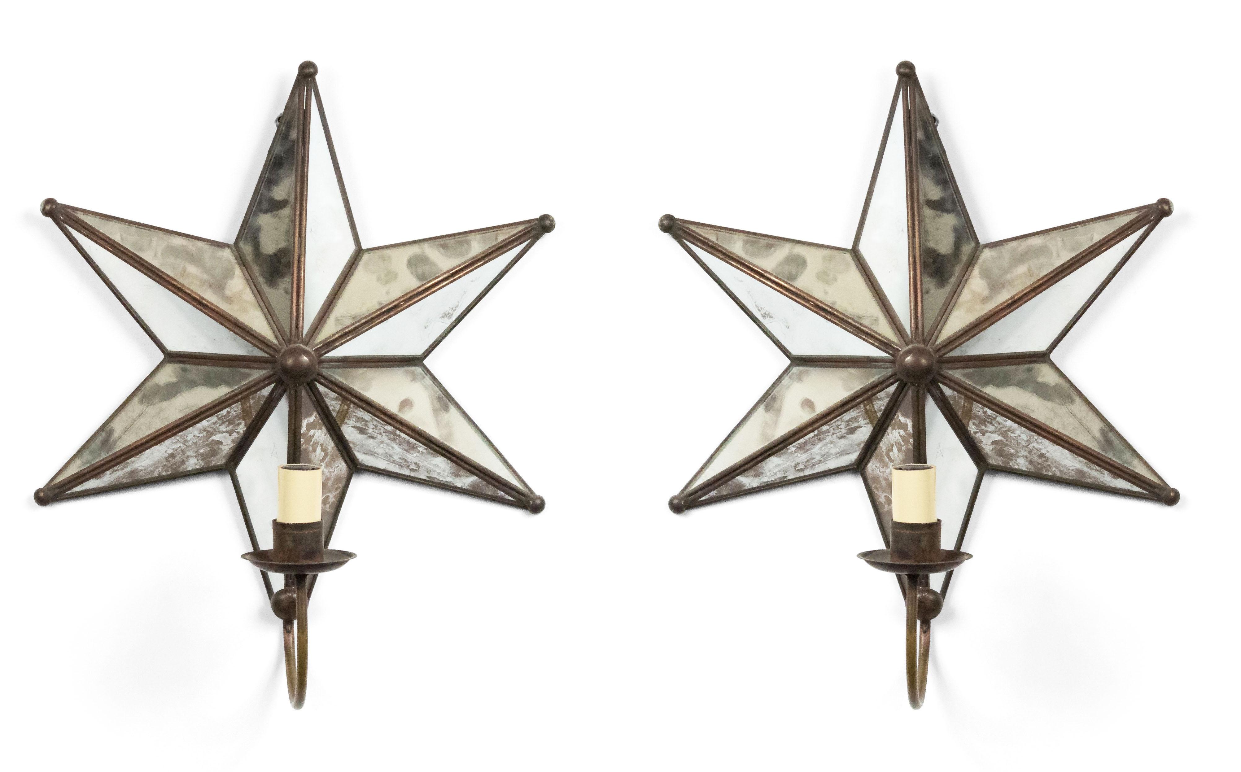 20th Century Pair of American Art Moderne Mirrored Star Wall Sconces