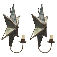 Pair of American Art Moderne Mirrored Star Wall Sconces