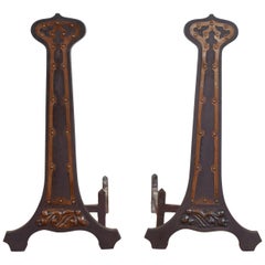 Coppia di androni americani Arts and Crafts in ghisa e rame, 1890-1900 circa