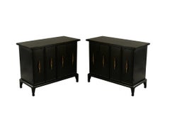 Pair of American Black Lacquer and Brass Regency Cabinets, 1960's