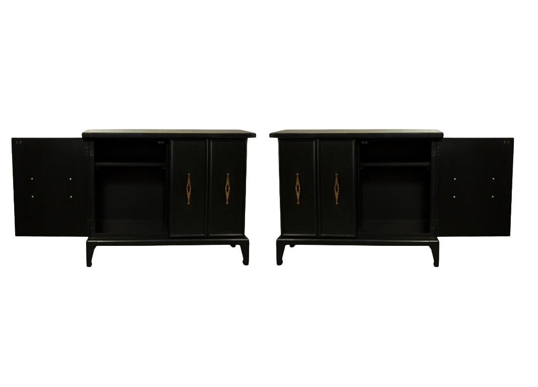 Pair of American Black Lacquer and Brass Regency Cabinets, 1960's For Sale 1