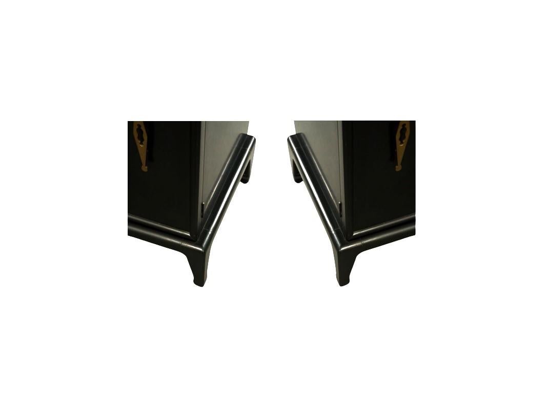 Pair of American Black Lacquer and Brass Regency Cabinets, 1960's For Sale 4
