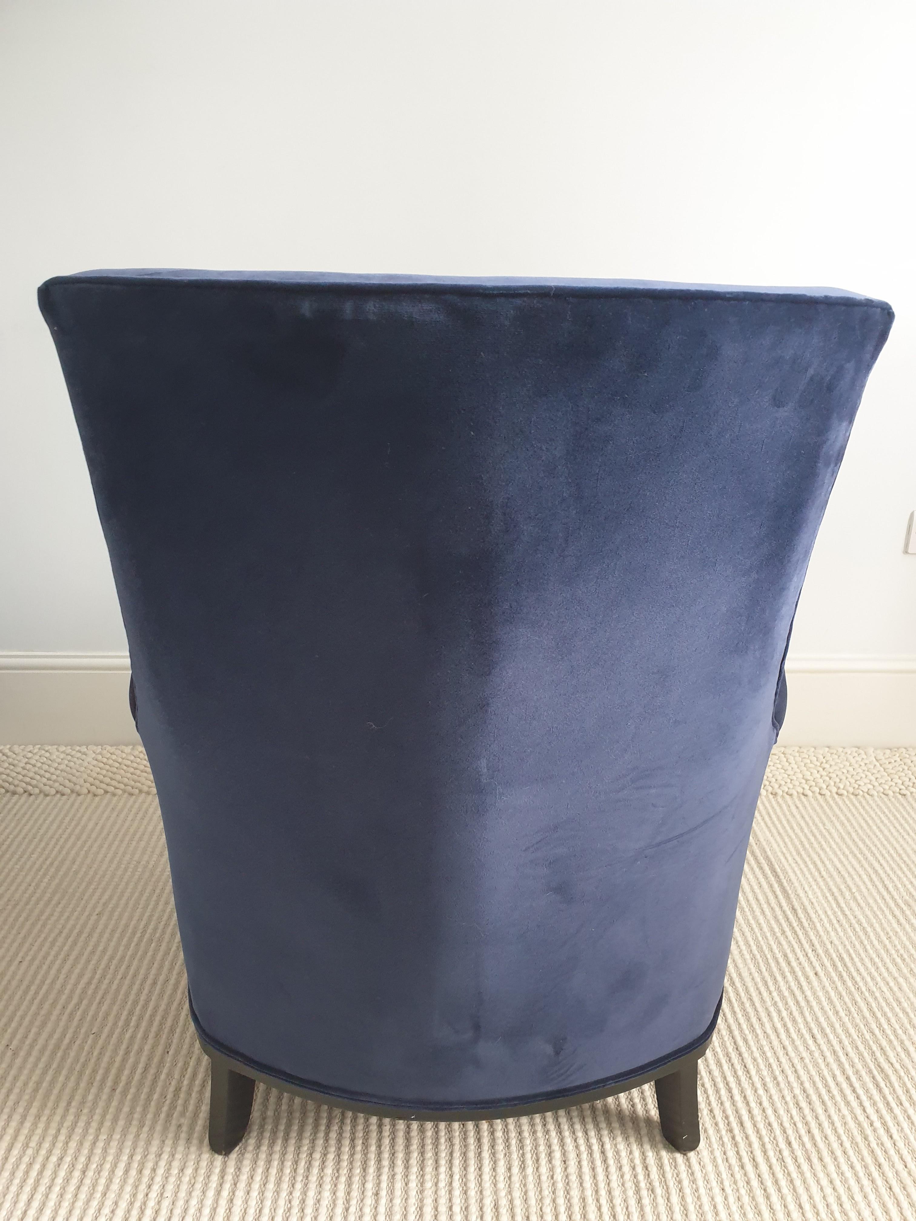 Pair of American Blue Velvet Armchairs, Midcentury For Sale 4