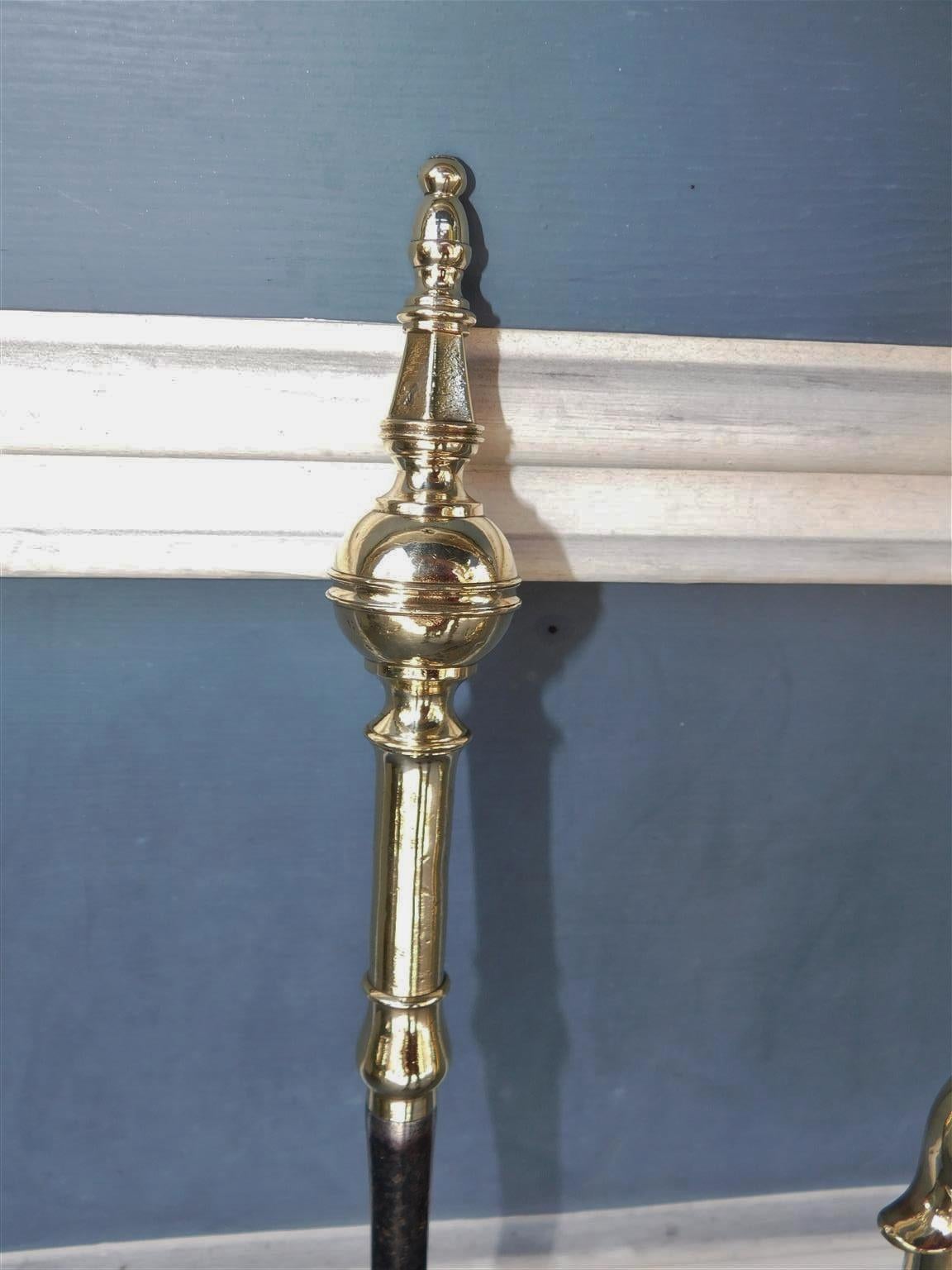 Pair of American Brass and Polished Steel Steeple Top Finial Fire Tools, C. 1800 For Sale 1