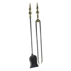 Pair of American Brass and Polished Steel Steeple Top Finial Fire Tools, C. 1800