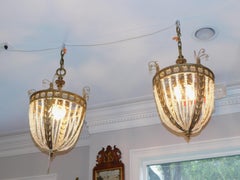 Pair of American Bronze & Crystal Decorative Floral Chandeliers Sterling NY 1890