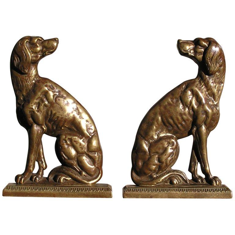 Pair Of American Brass Dog Doorstops / Book Ends. Circa 1870
