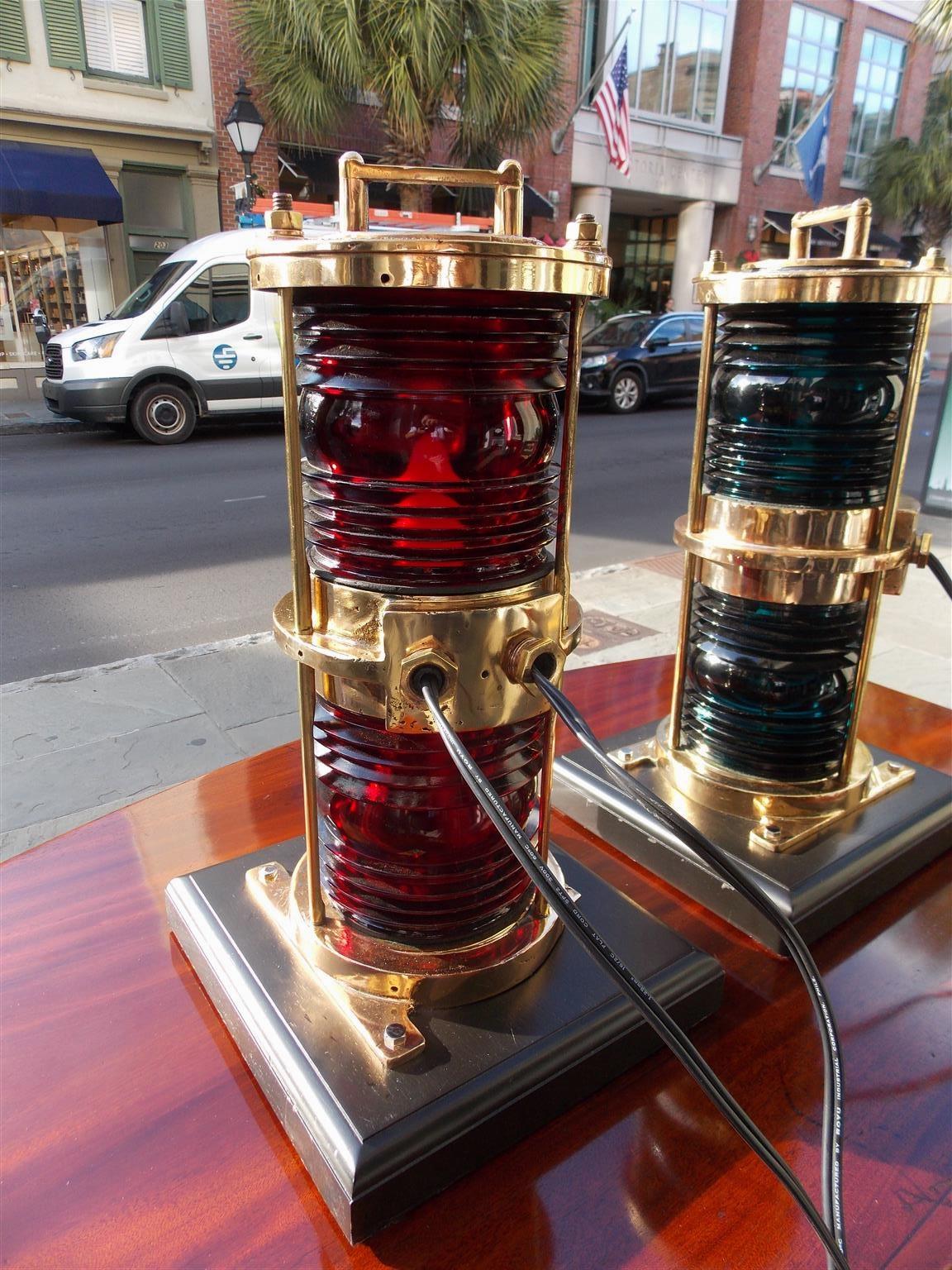 Pair of American Brass Double Stacked Maritime Beacons Mounted on Bases. C. 1880 For Sale 4