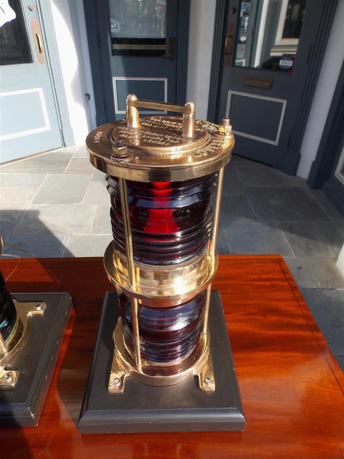 Pair of American Brass Double Stacked Maritime Beacons Mounted on Bases. C. 1880 For Sale 1