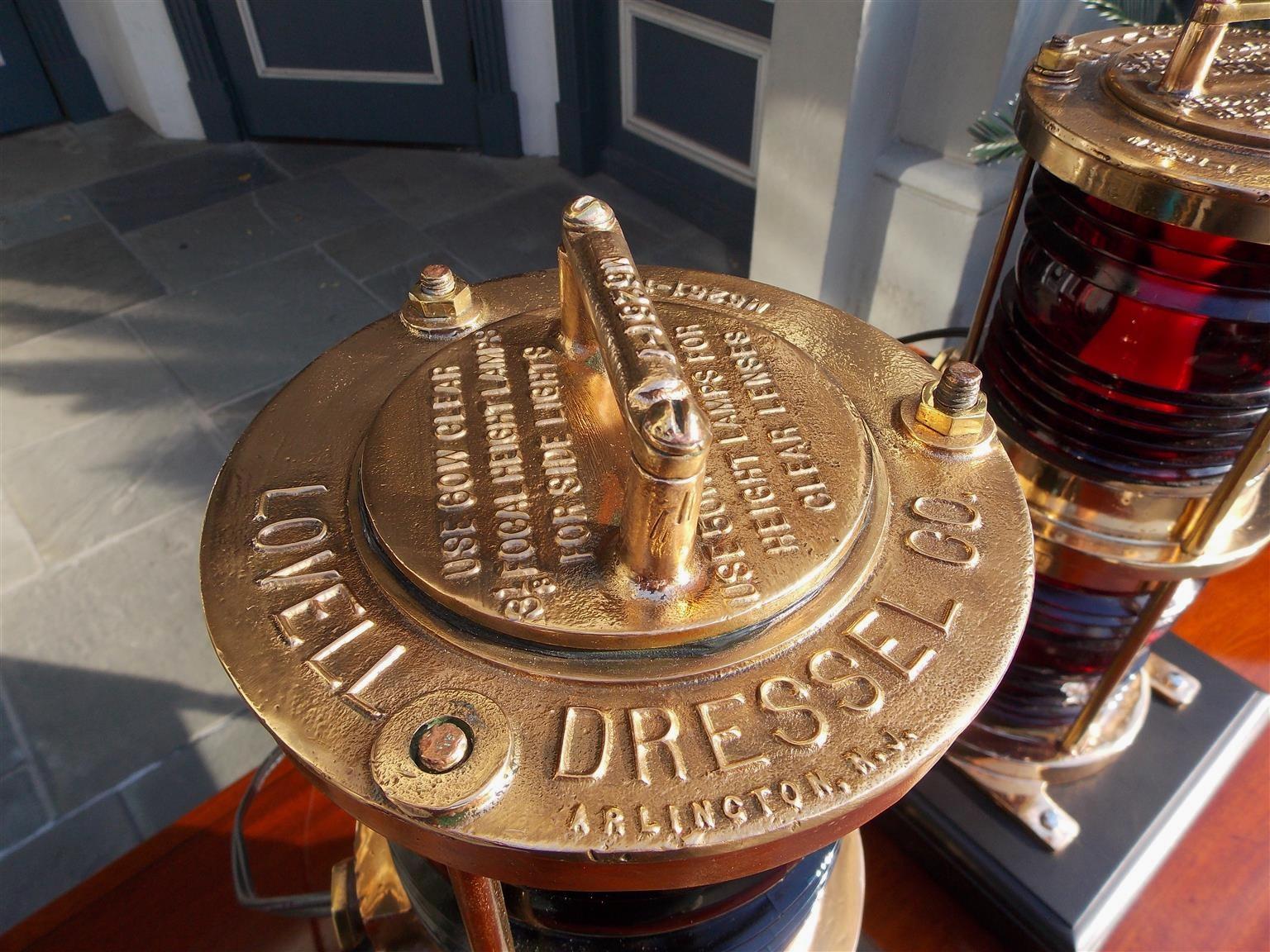 Pair of American Brass Double Stacked Maritime Beacons Mounted on Bases. C. 1880 For Sale 2