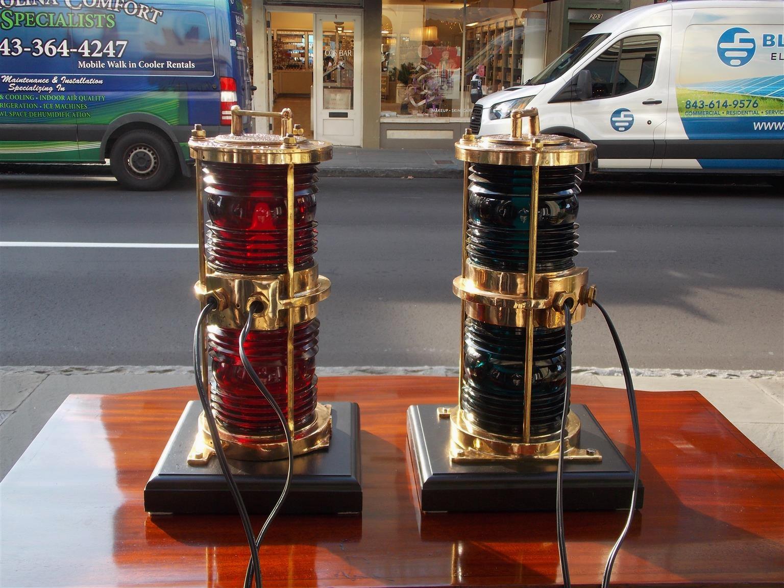 Pair of American Brass Double Stacked Maritime Beacons Mounted on Bases. C. 1880 For Sale 3