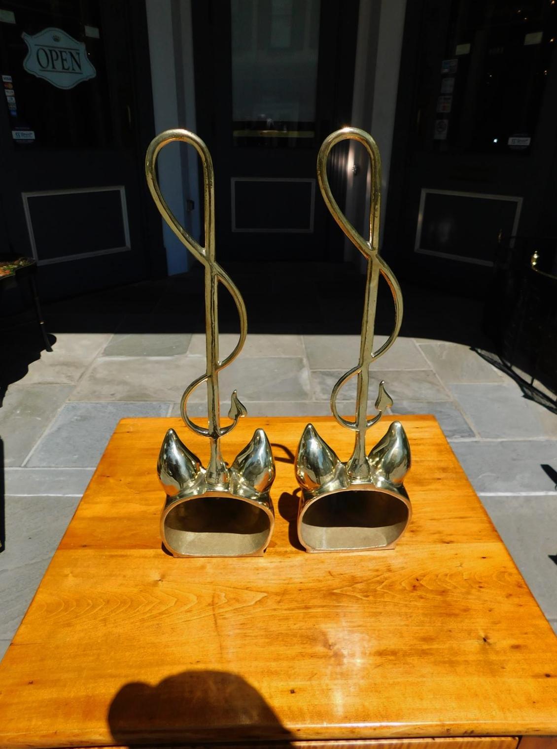 Pair of American Brass Fox Head Doorstops with Decorative Chased Handles, C 1880 4