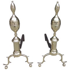 Pair of American Brass Lemon on Lemon Andirons with Spur Legs, N.Y. Circa 1810