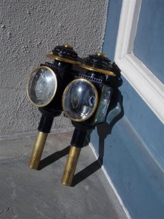 Pair of American Brass Nickel Silvered Coach Lanterns with Beveled Glass C 1840