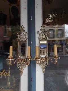 Pair of American Brass over Copper Bird and Acanthus Mirrored Sconces Circa 1870