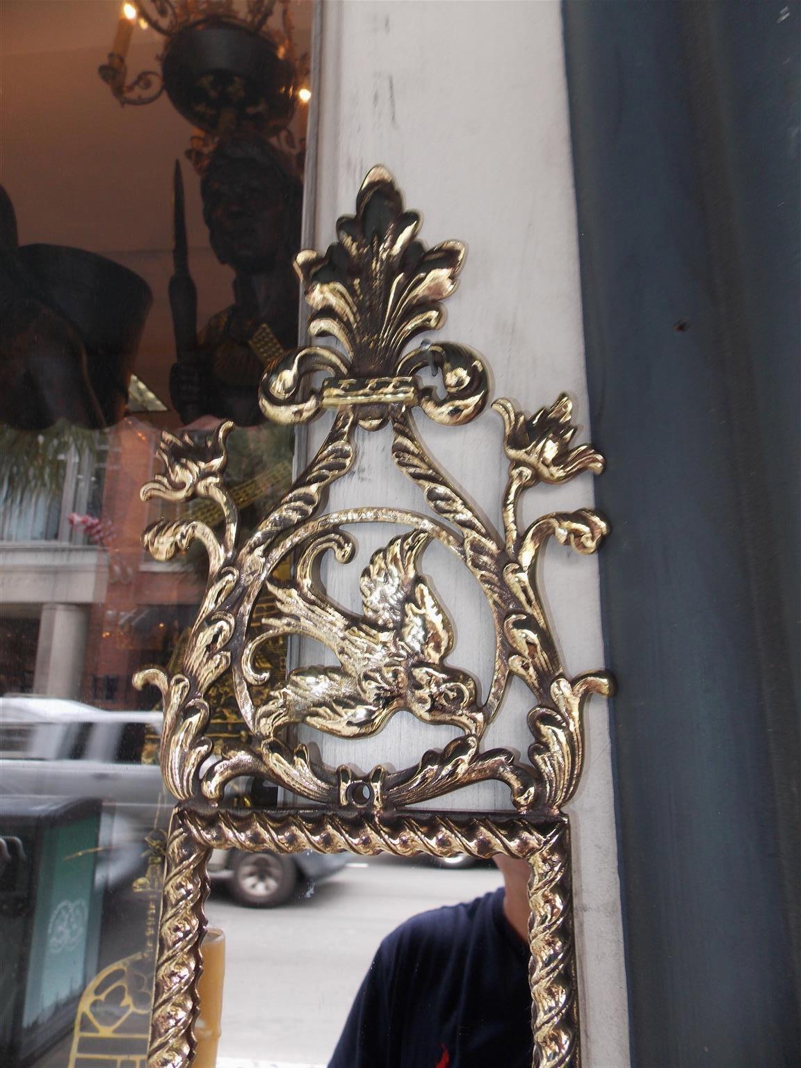 Late 19th Century Pair of American Brass over Copper Bird and Acanthus Mirrored Sconces Circa 1870 For Sale