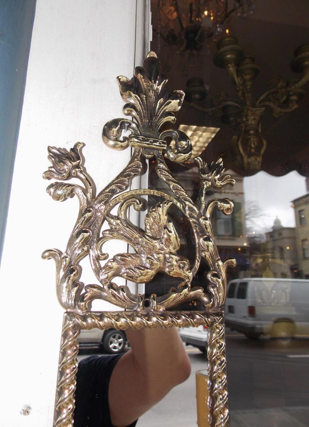 Pair of American Brass over Copper Bird and Acanthus Mirrored Sconces Circa 1870 For Sale 1