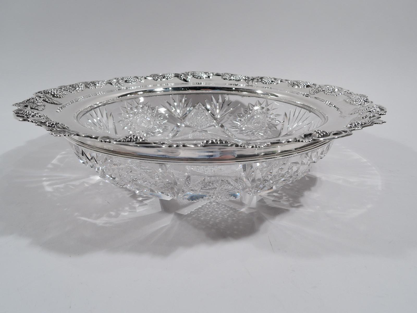 Edwardian Pair of American Brilliant-Cut Glass and Sterling Silver Berry Bowls