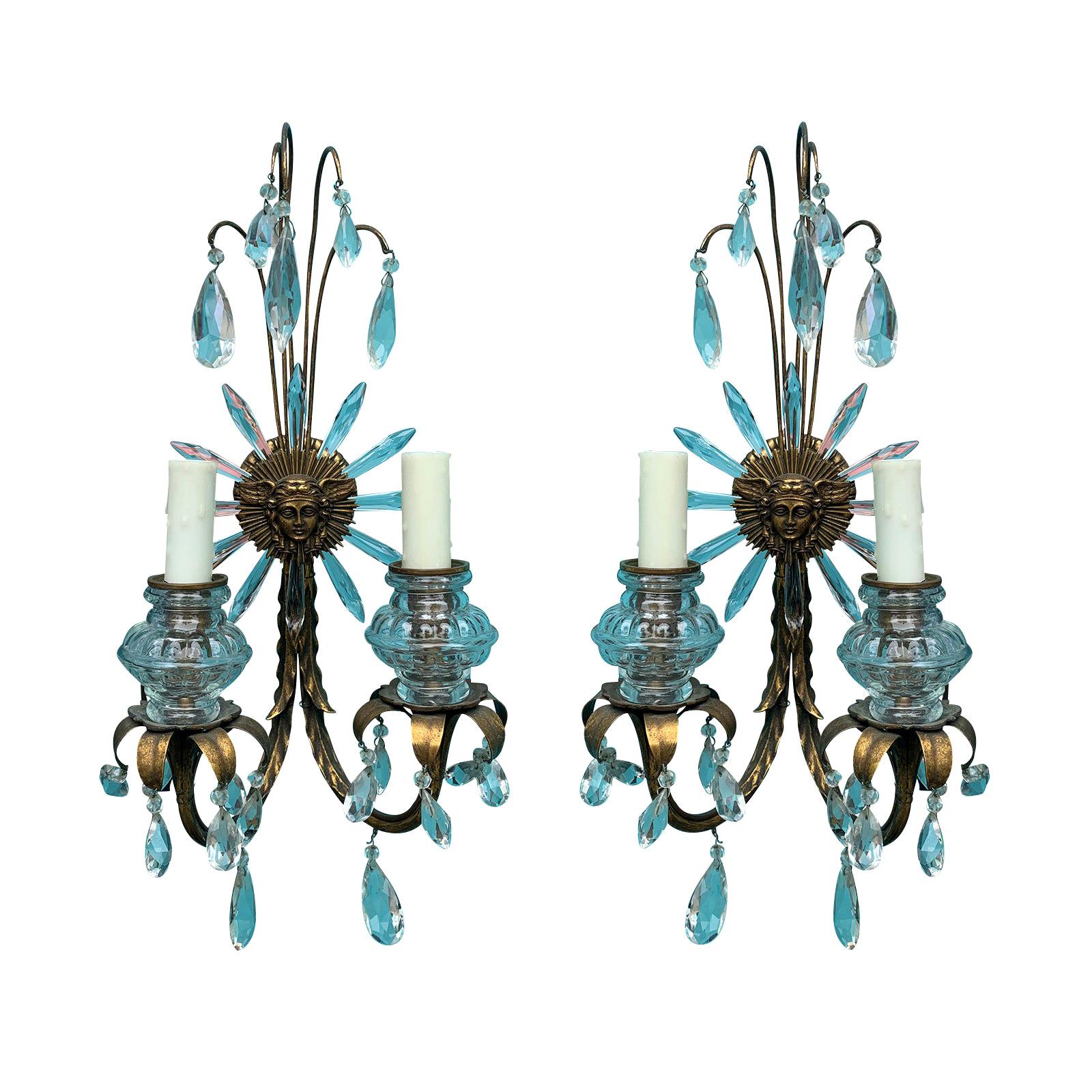 Pair of American Bronze and Crystal Sconces by Caldwell, Signed, circa 1900s