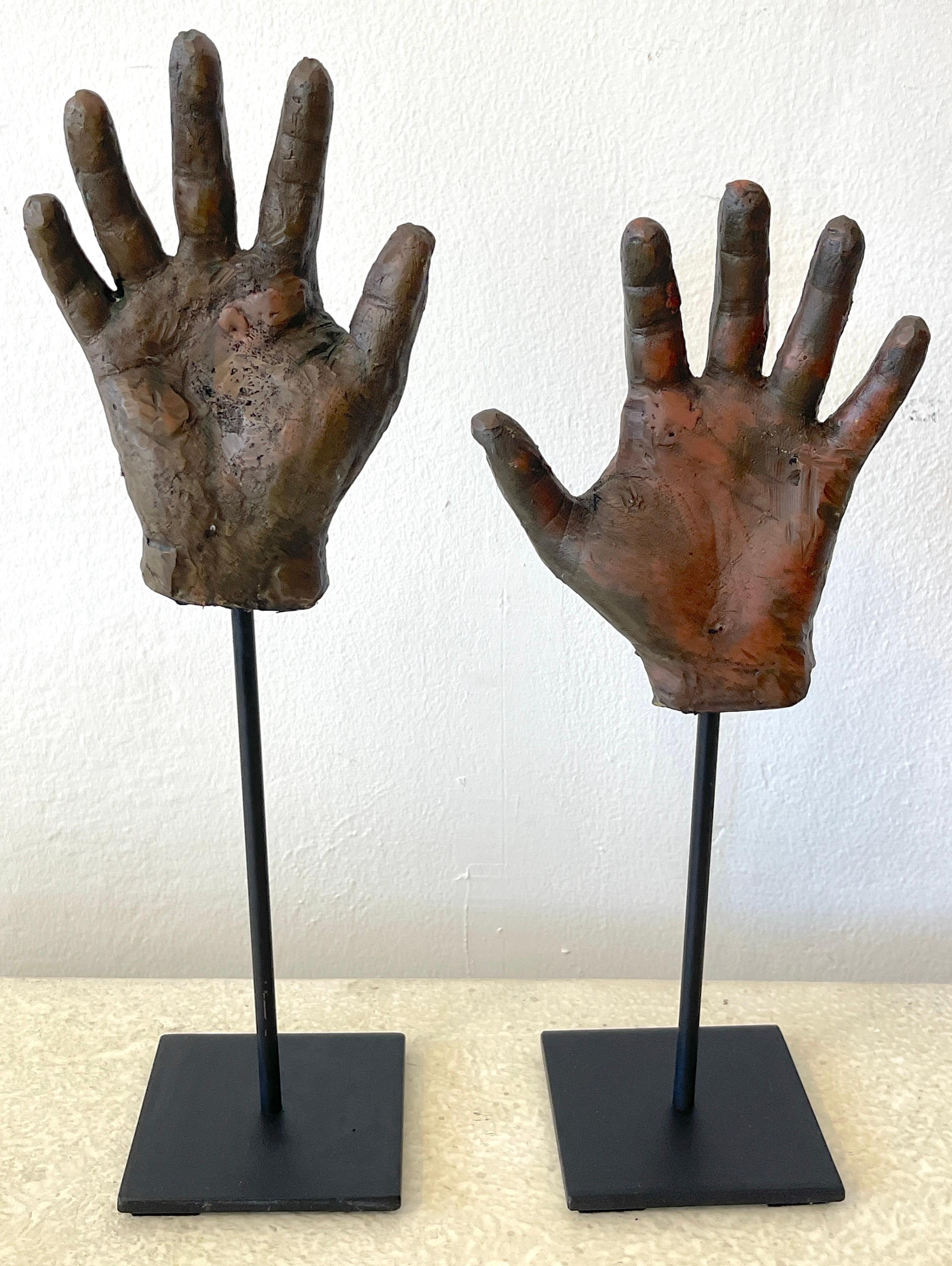 20th Century Pair of American Bronze Folk Art Maquettes of Hands, Museum Mounted For Sale