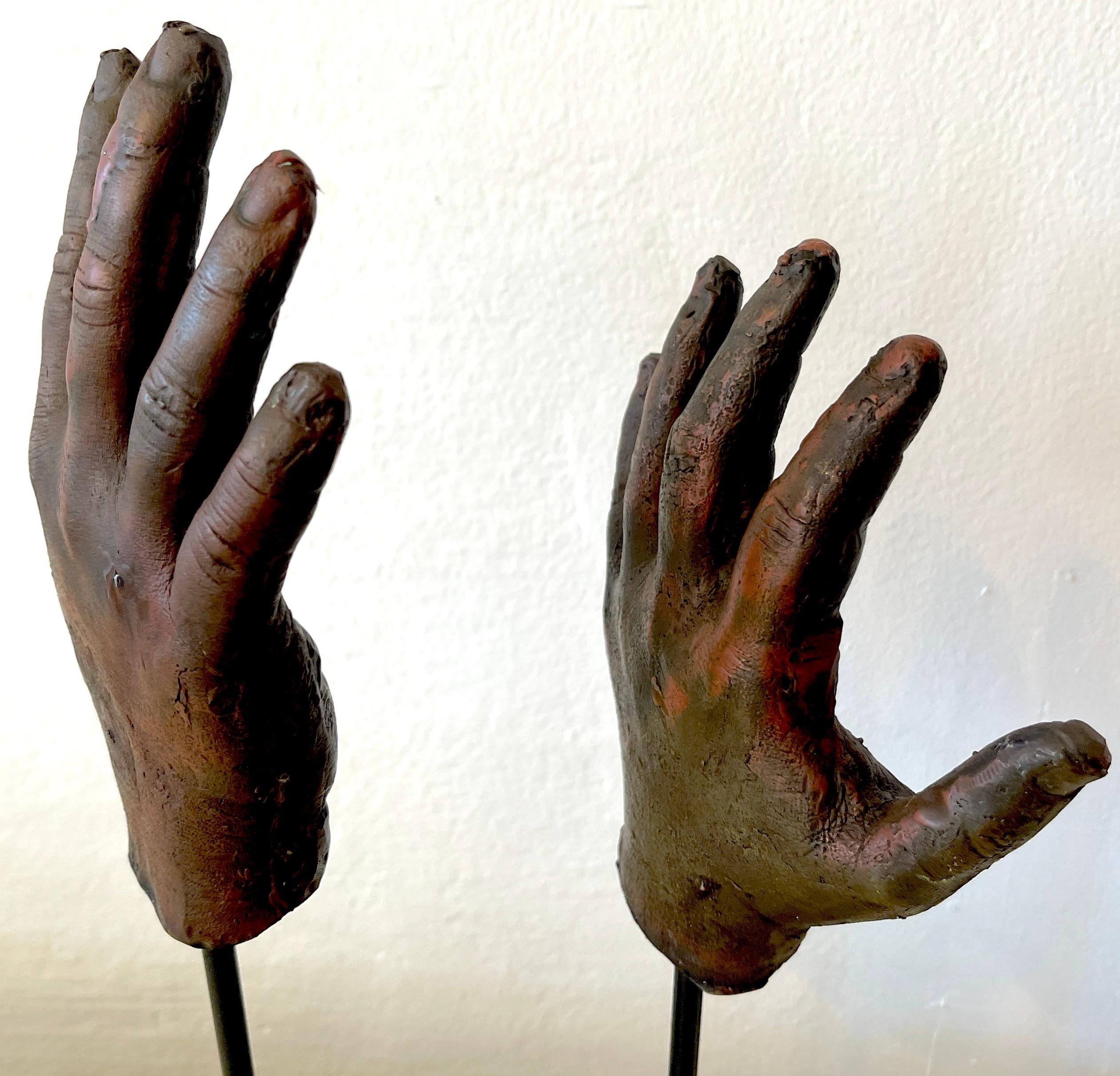 Pair of American Bronze Folk Art Maquettes of Hands, Museum Mounted For Sale 3