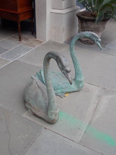 Pair of American Bronze Swan Form Garden Fountains Plumed. Circa 1850