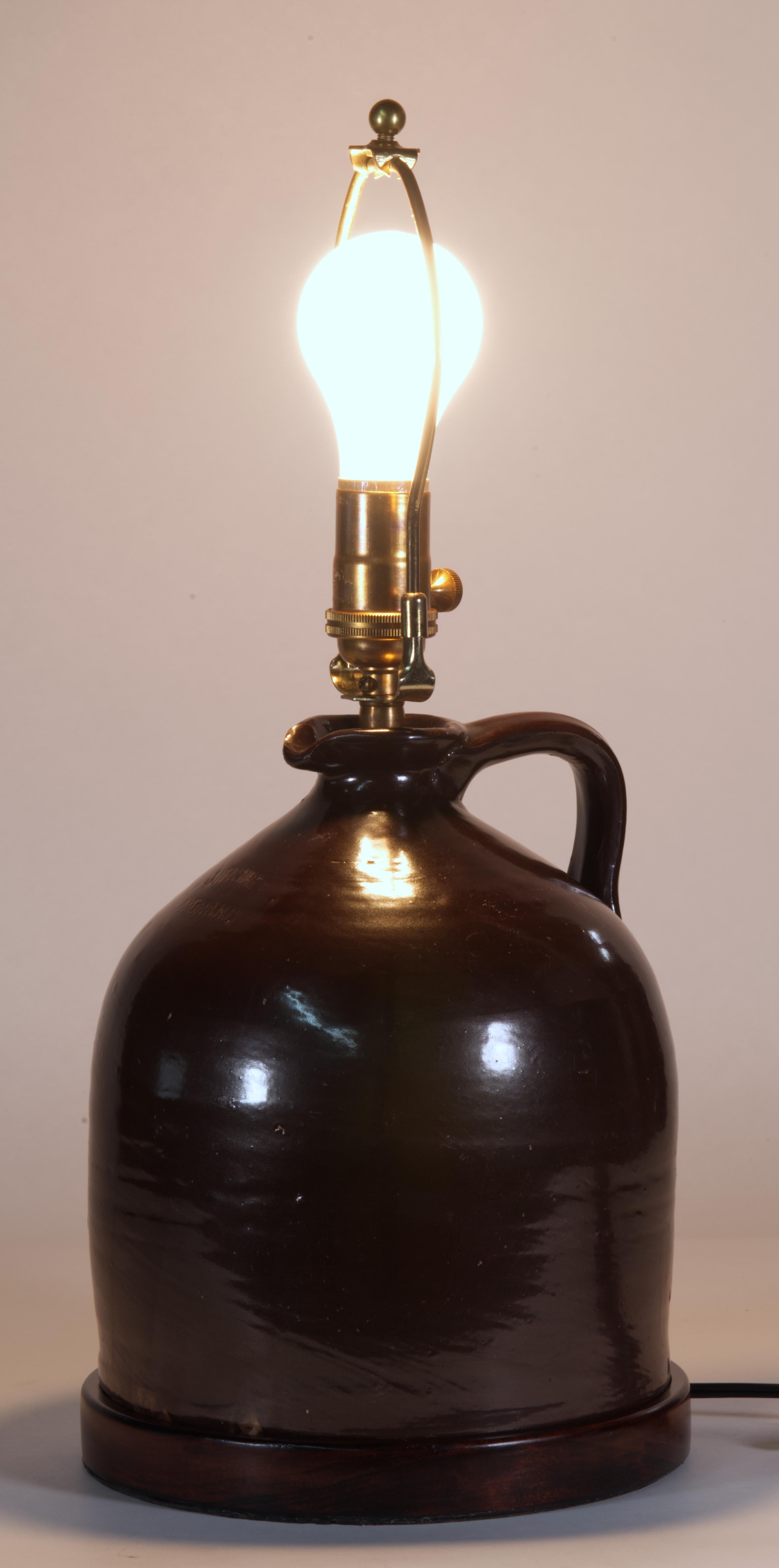 Pair of American Brown Stoneware Crock Jug Table Lamps For Sale 7