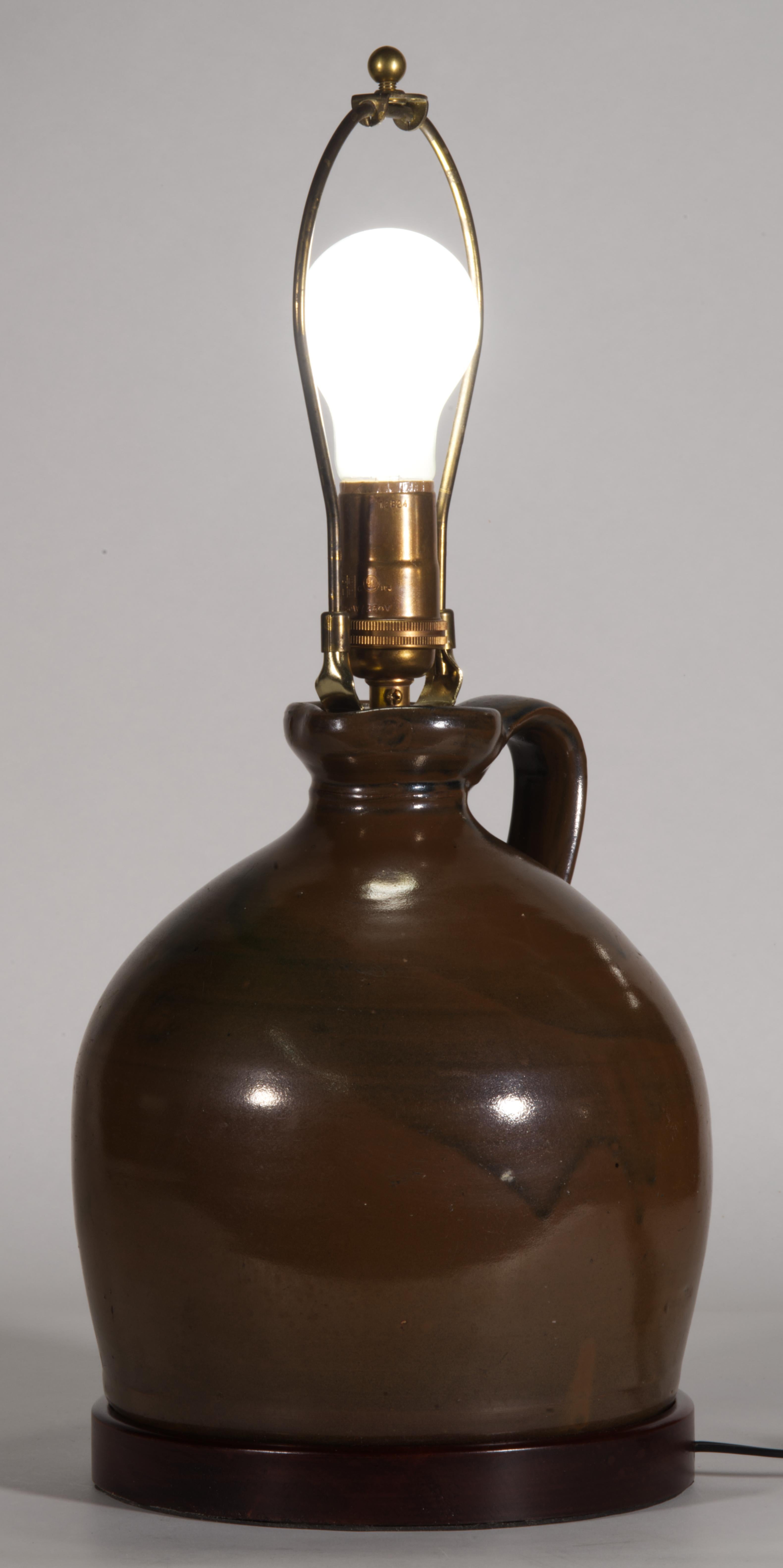 Pair of American Brown Stoneware Crock Jug Table Lamps For Sale 8