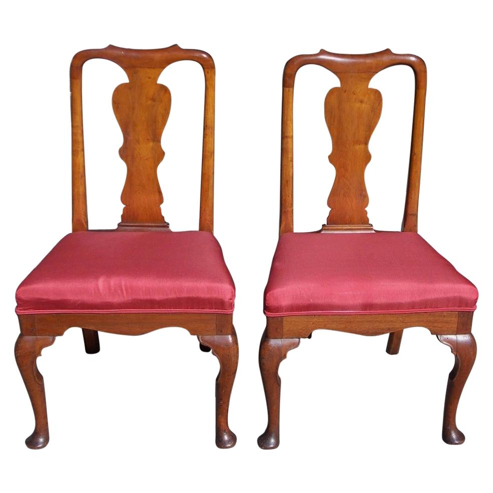 Pair of American Burl Walnut Queen Anne Side Chairs, Pa., Circa 1800