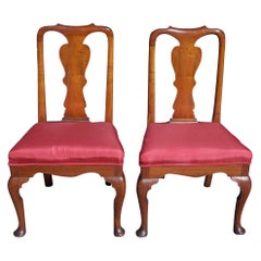 Antique Pair of American Burl Walnut Queen Anne Side Chairs, Pa., Circa 1800