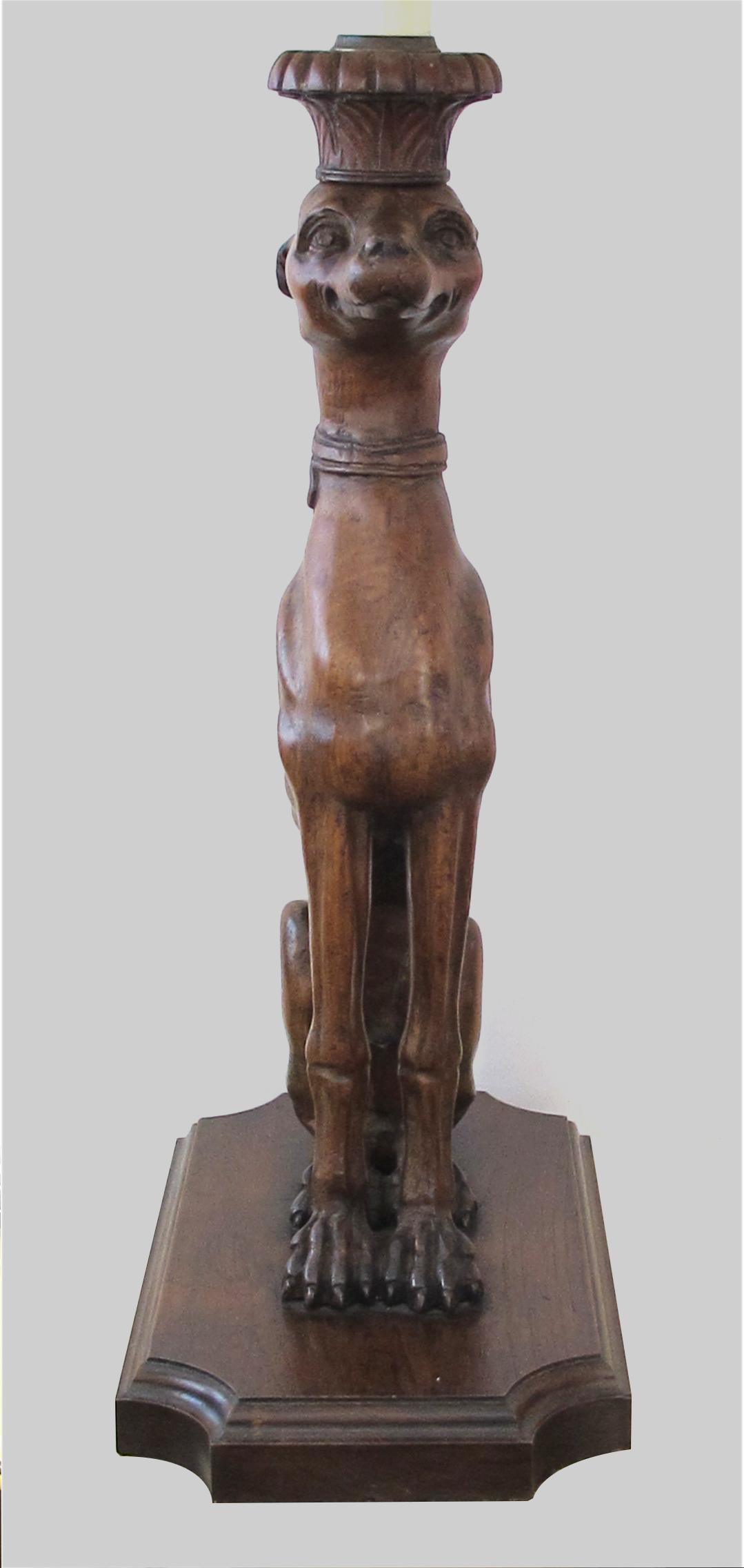 Pair of American Carved Wooden Greyhounds Now Mounted as Lamps In Good Condition In San Francisco, CA