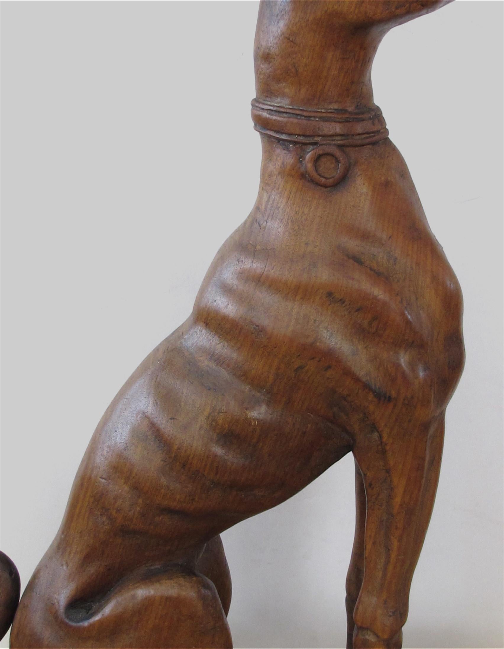 Pair of American Carved Wooden Greyhounds Now Mounted as Lamps 1