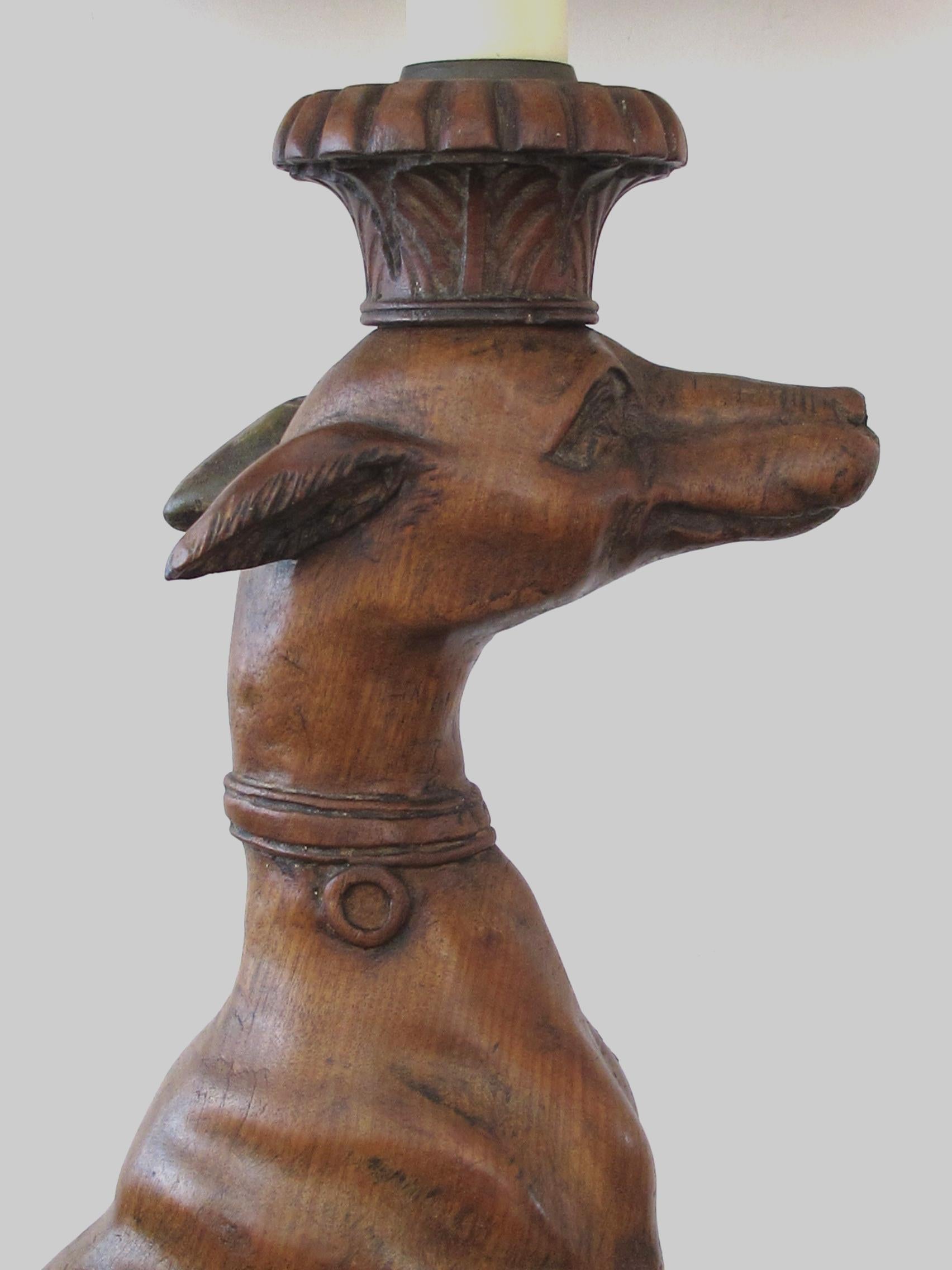 Pair of American Carved Wooden Greyhounds Now Mounted as Lamps 2