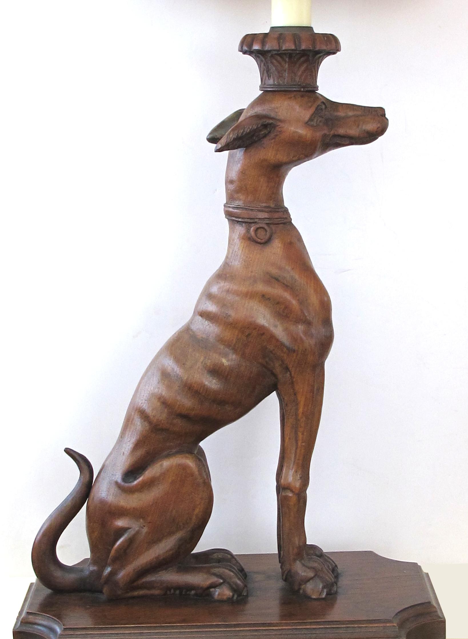 Pair of American Carved Wooden Greyhounds Now Mounted as Lamps 3